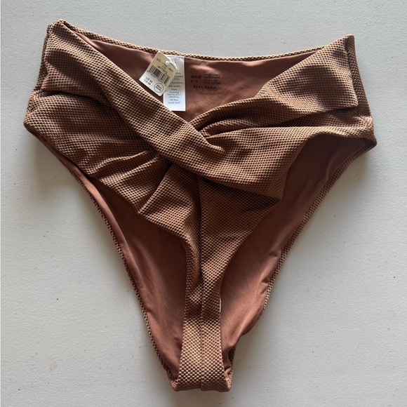 Aerie Textured High-Waisted Bikini Bottom in Brown - Picture 1 of 4